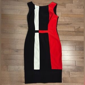 Joseph Ribkoff Colorblock Sheath Dress size 4 black white red high neck